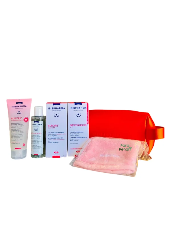 ISISPHARMA - PACK BAUME NETTOYANT, SOLUTION MICELLAIRE, CREME & GEL ANTI-ROUGEURS, LINGETTE EN FIBRE OFFERTE + TROUSSE OFFERTE