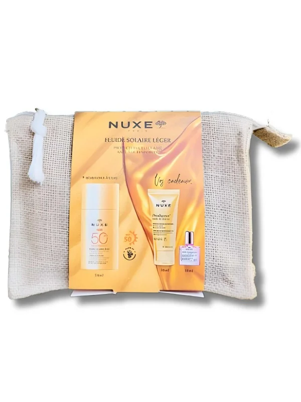 NUXE - TROUSSE FLUIDE SOLAIRE LEGER SPF50 + PRODIGIEUX HUILE DE DOUCHE 30ML ET HUILE FLORALE 10ML OFFERTS