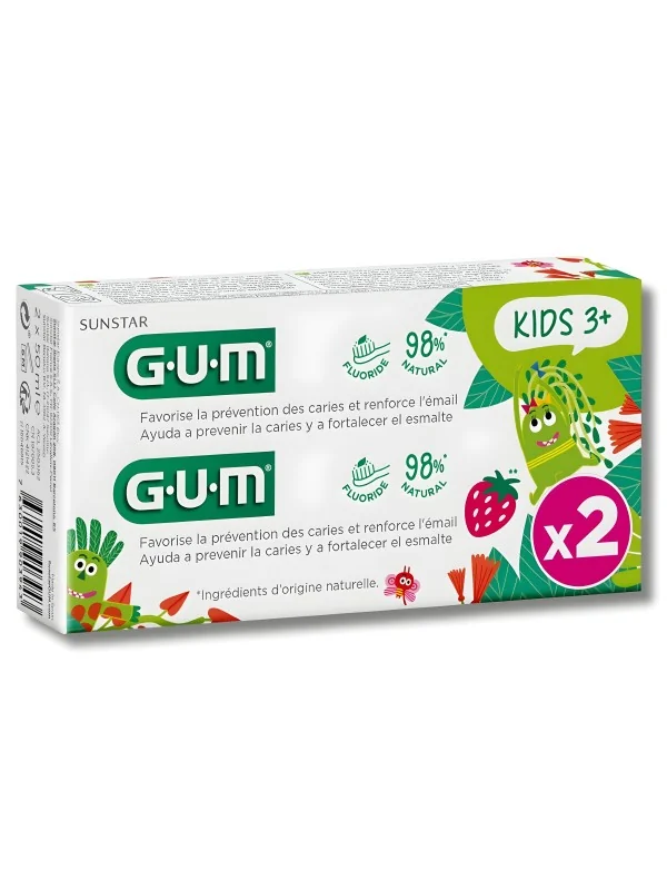 GUM - LOT DE 2 DENTIFRICE KIDS +3ANS 50ML